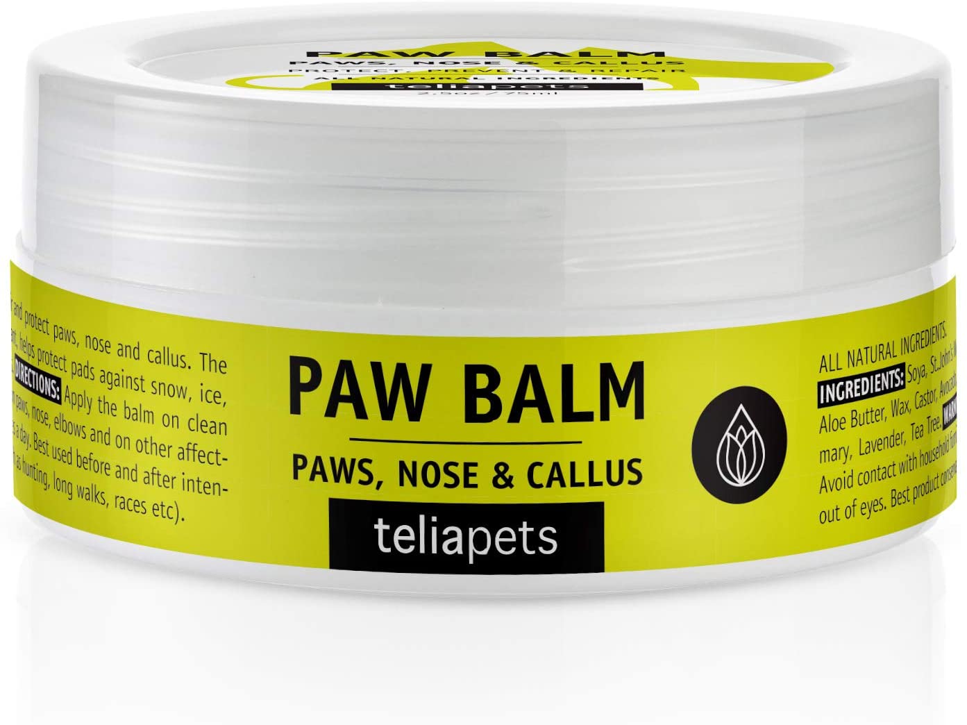 Teliapets Vegan Dog Paw Balm, Repairing, Protective, and water